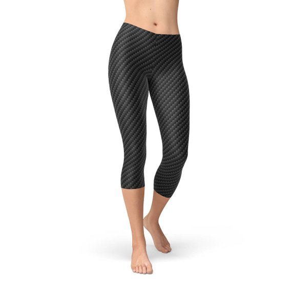 Womens Black Carbon Fiber Capri Leggings - Anna's Shop