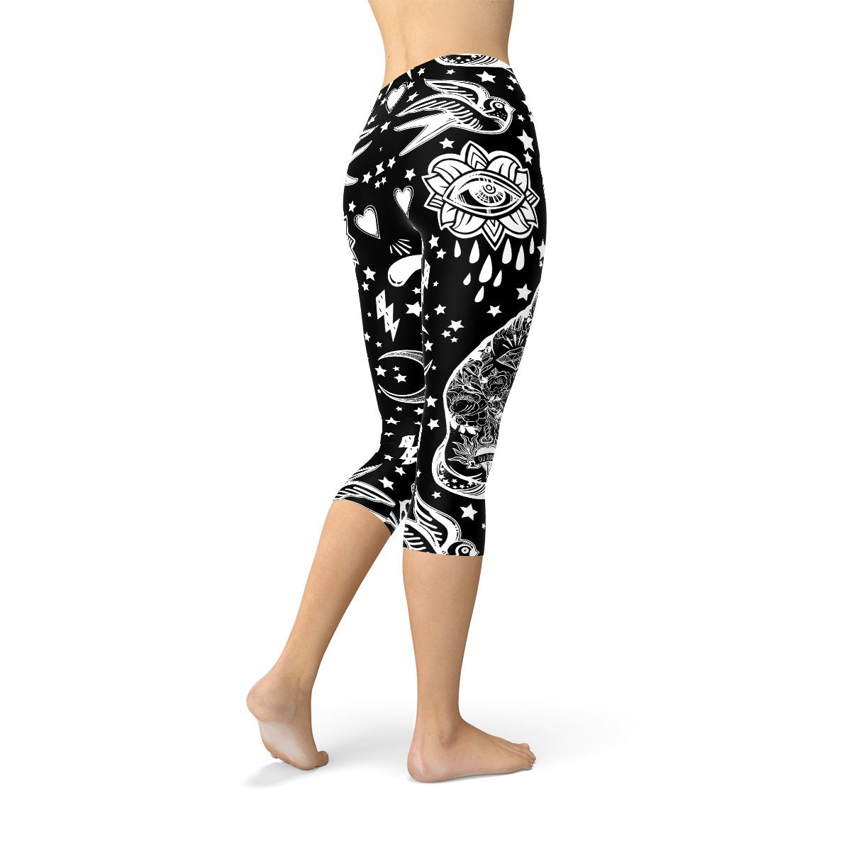 Womens Black Magic Cat Capri Leggings - Anna's Shop