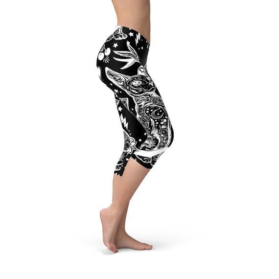 Womens Black Magic Cat Capri Leggings - Anna's Shop