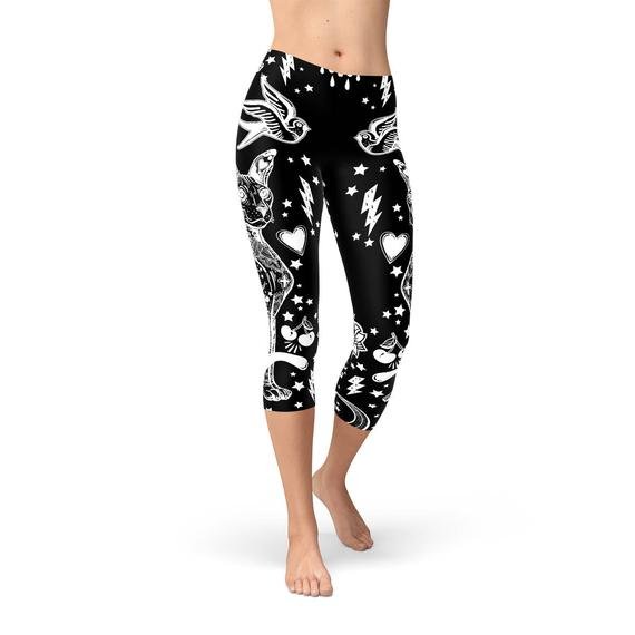 Womens Black Magic Cat Capri Leggings - Anna's Shop