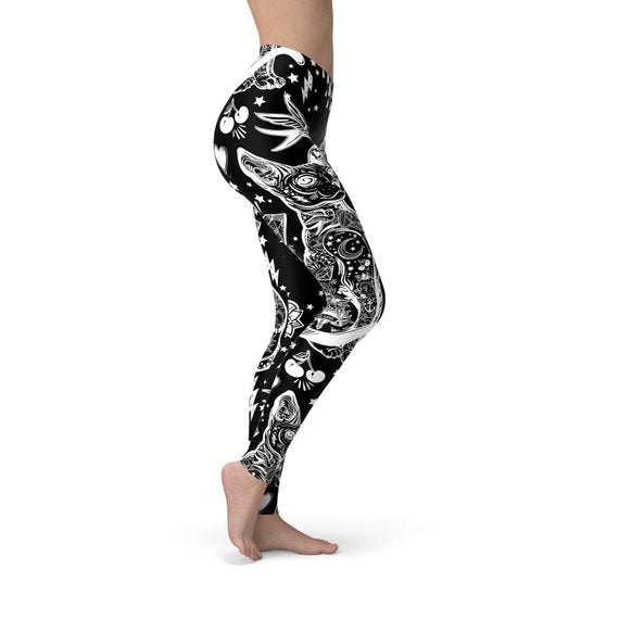 Womens Black Magic Cat Leggings - Anna's Shop