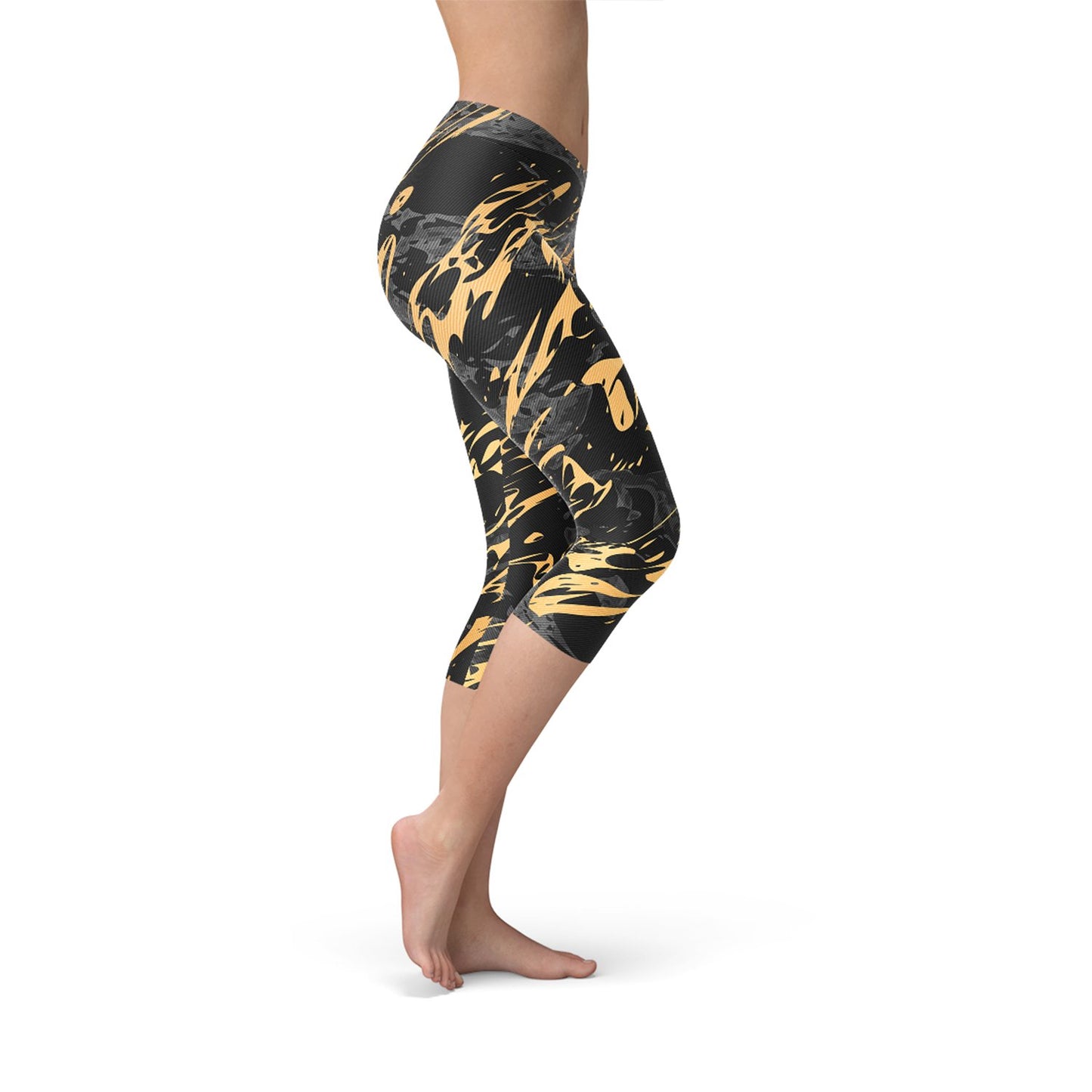 Womens Black Marble w/ Gold Splash Capri Leggings - Anna's Shop