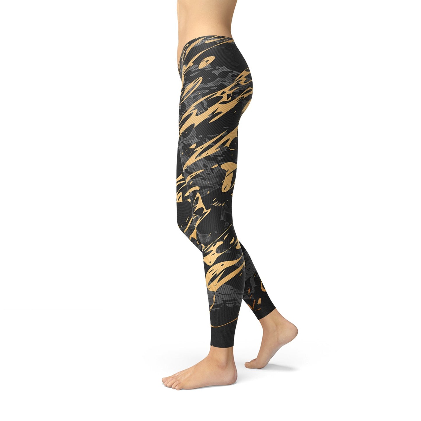 Womens Black Marble w/ Gold Splash Leggings - Anna's Shop