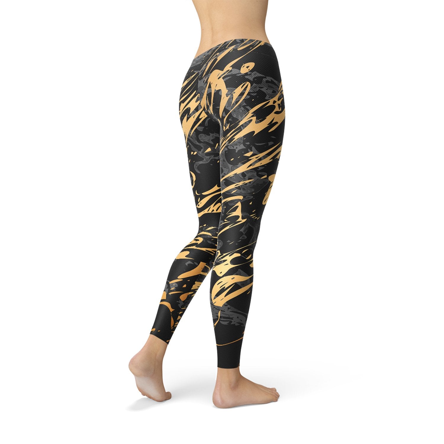 Womens Black Marble w/ Gold Splash Leggings - Anna's Shop