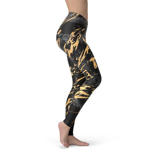 Womens Black Marble w/ Gold Splash Leggings - Anna's Shop