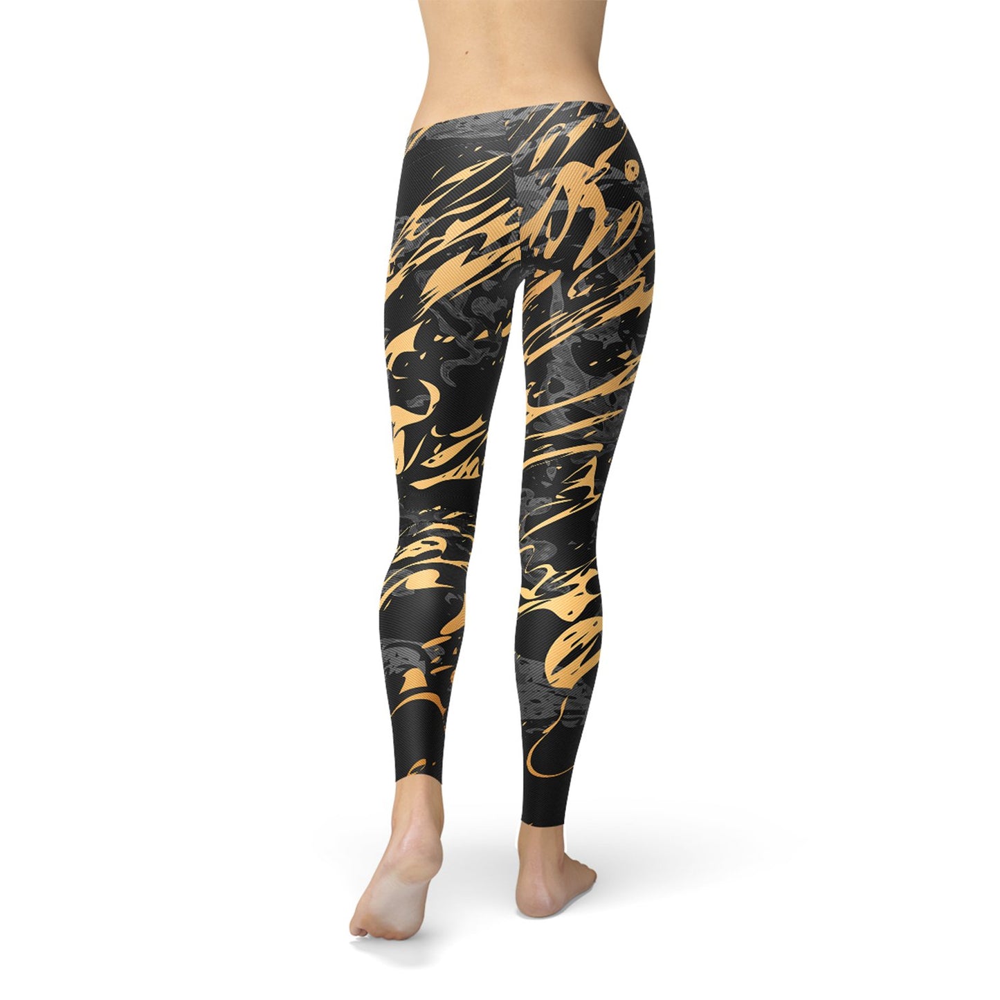 Womens Black Marble w/ Gold Splash Leggings - Anna's Shop