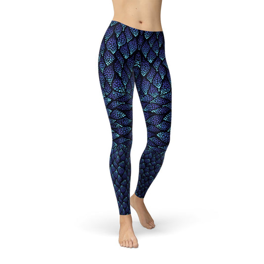 Womens Blue Mermaid Scale Leggings - Anna's Shop