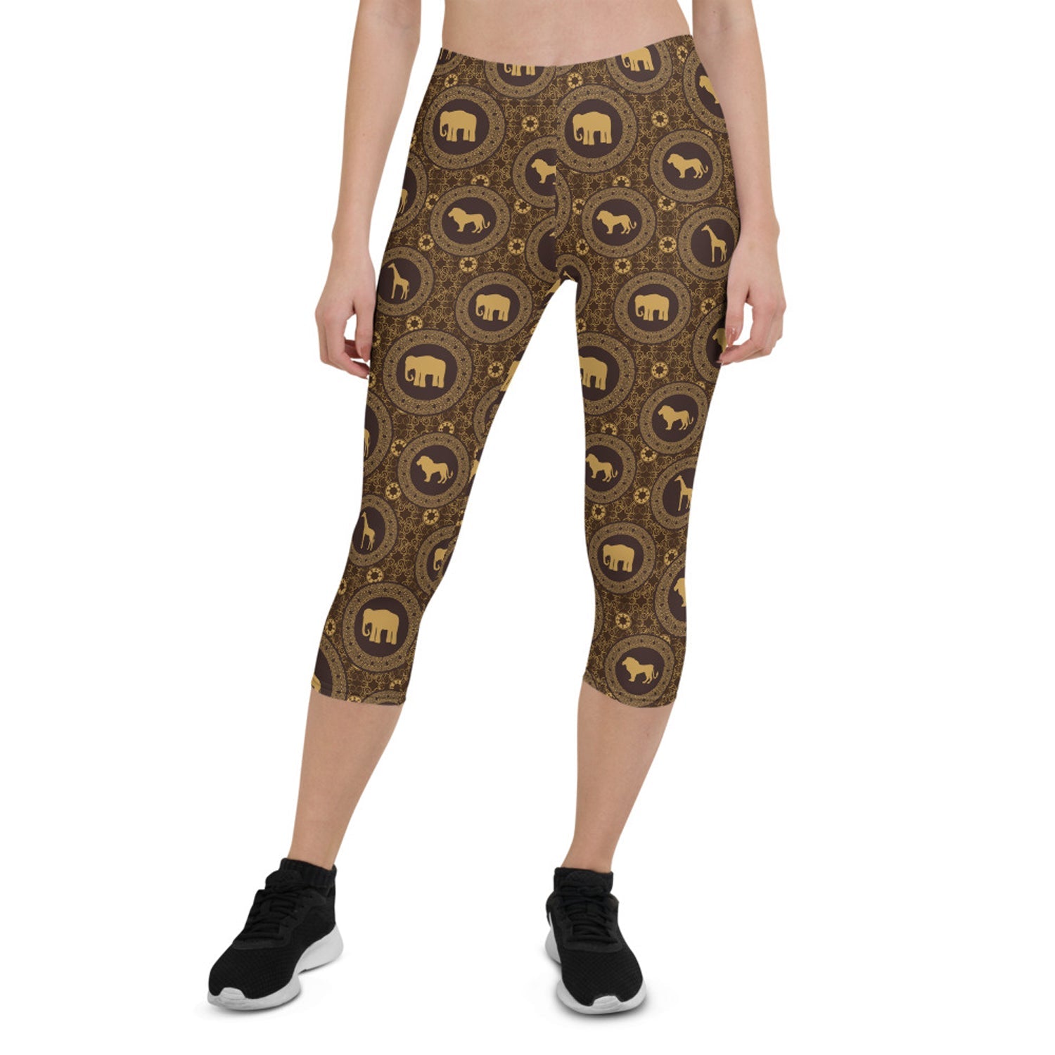 Womens Brown African Safari Animals Capri Leggings - Anna's Shop