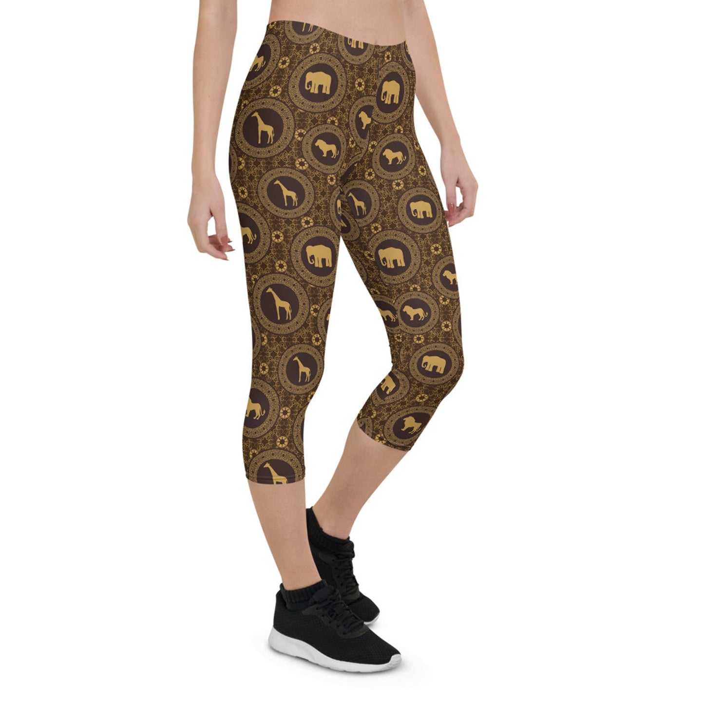 Womens Brown African Safari Animals Capri Leggings - Anna's Shop