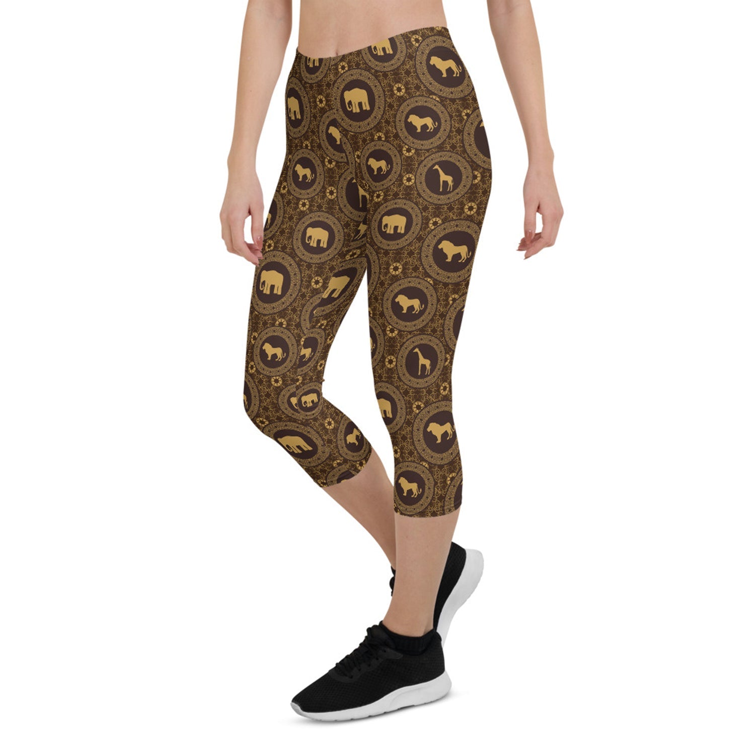 Womens Brown African Safari Animals Capri Leggings - Anna's Shop