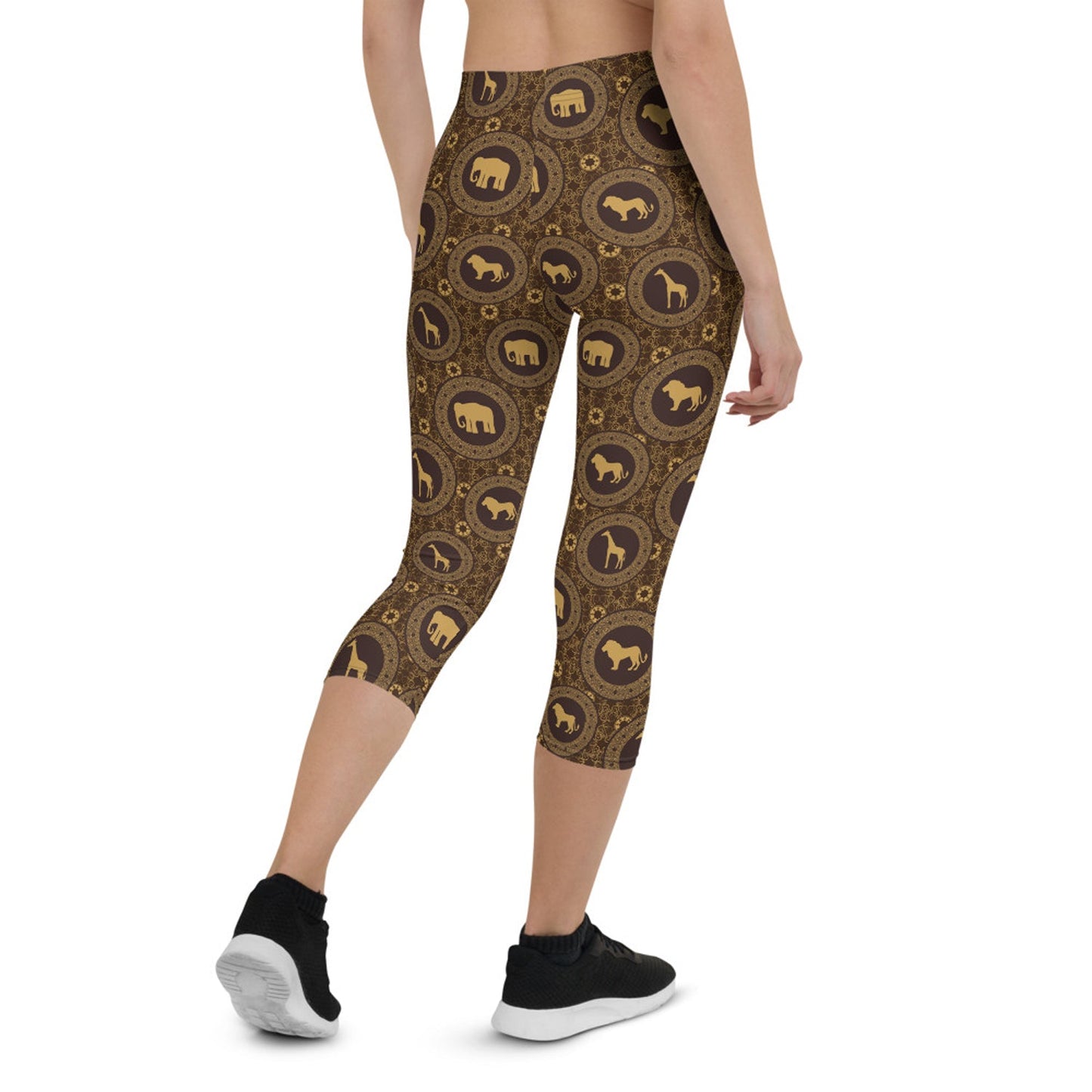 Womens Brown African Safari Animals Capri Leggings - Anna's Shop