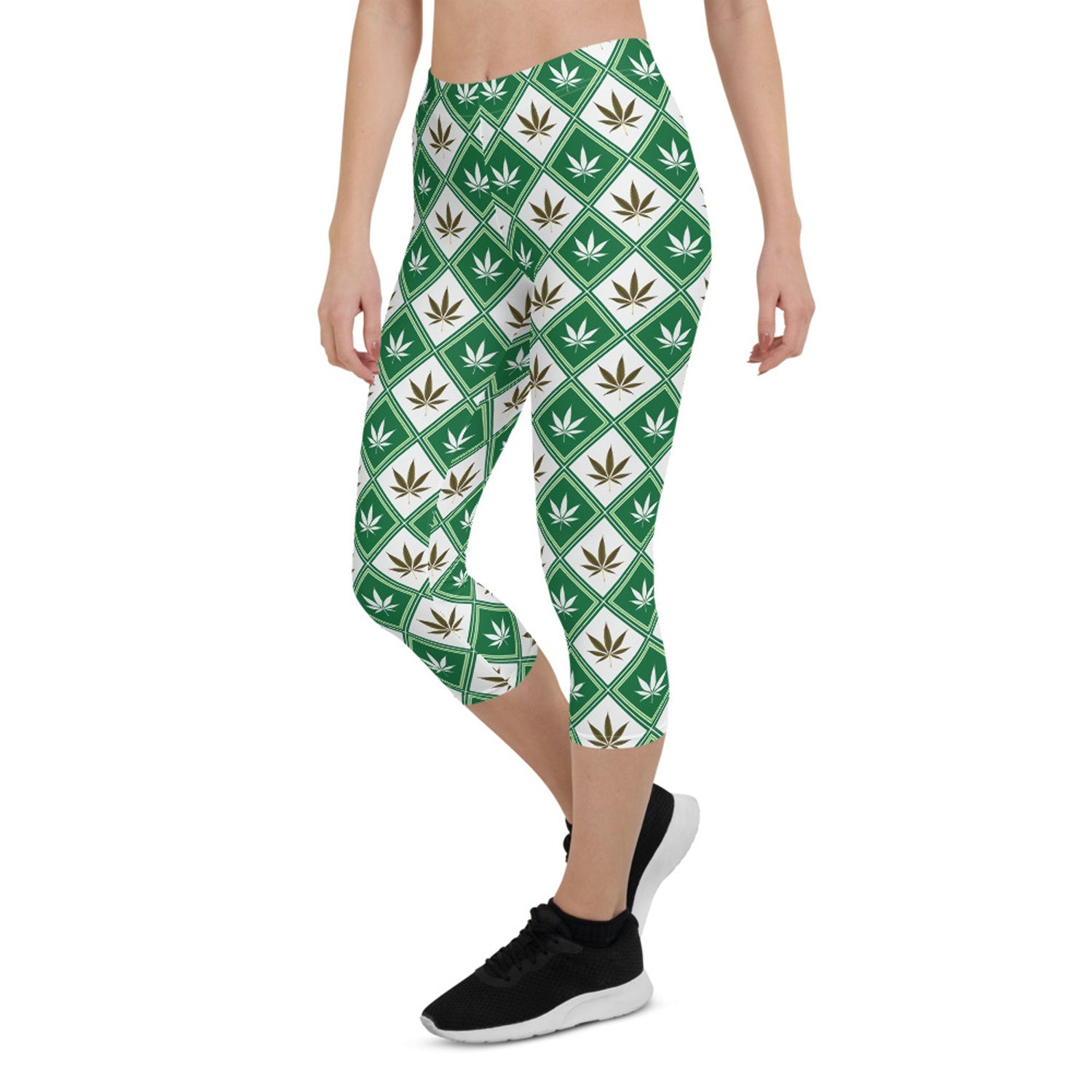 Womens Cannabis Green Capri Leggings - Anna's Shop