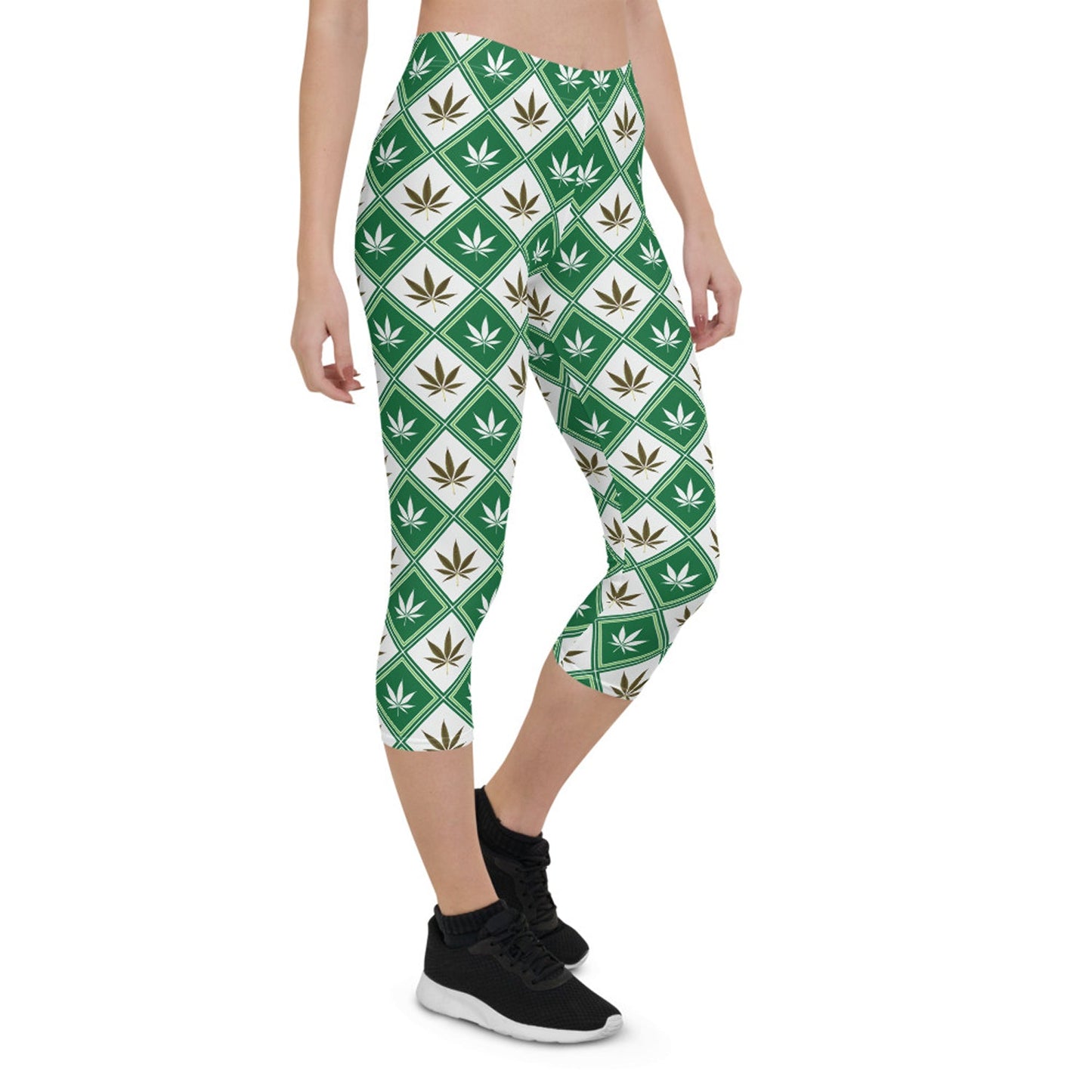 Womens Cannabis Green Capri Leggings - Anna's Shop