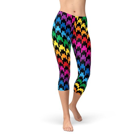 Womens Cat Houndstooth Capri Leggings - Anna's Shop