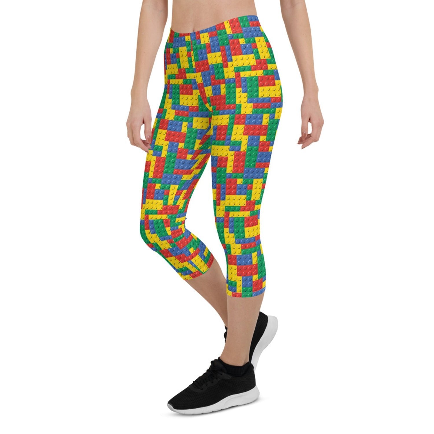 Womens Colorful Building Blocks Capri Leggings - Anna's Shop