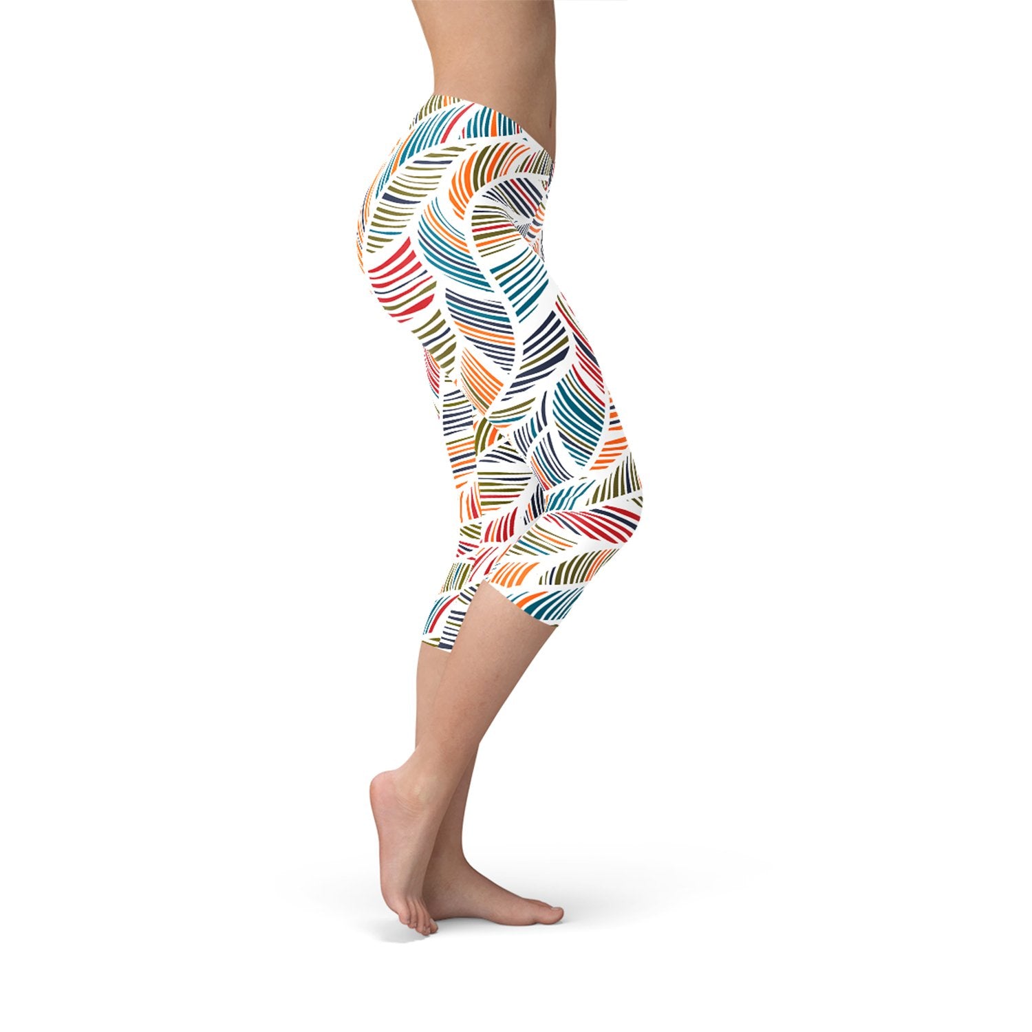 Womens Colorful Feather Fern Capri Leggings - Anna's Shop