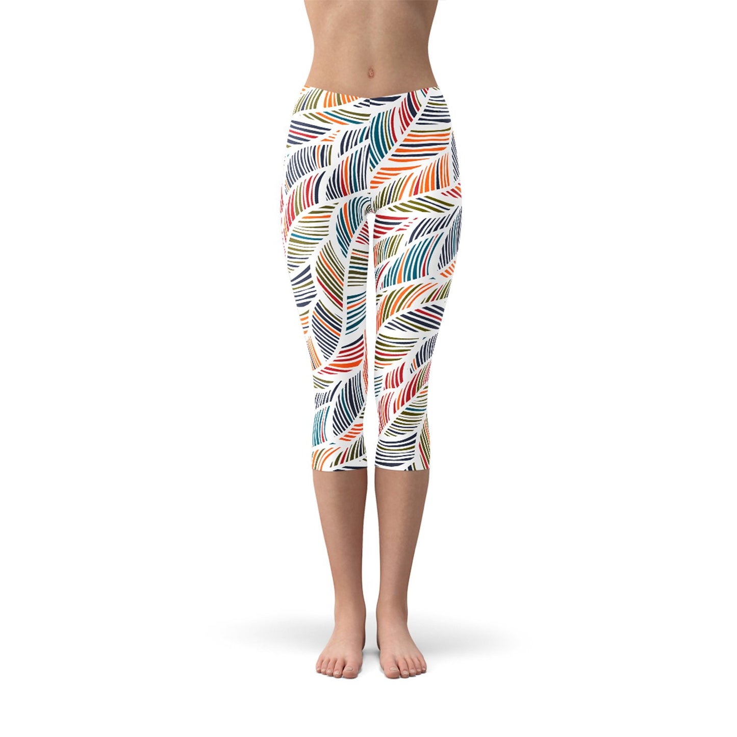 Womens Colorful Feather Fern Capri Leggings - Anna's Shop