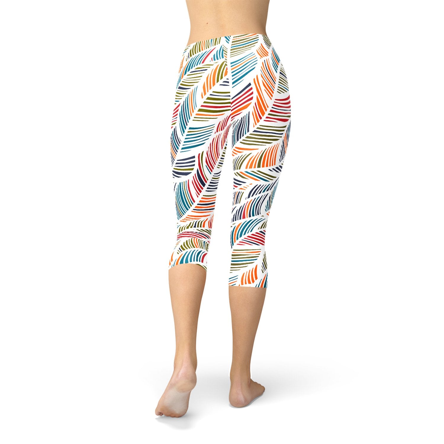 Womens Colorful Feather Fern Capri Leggings - Anna's Shop