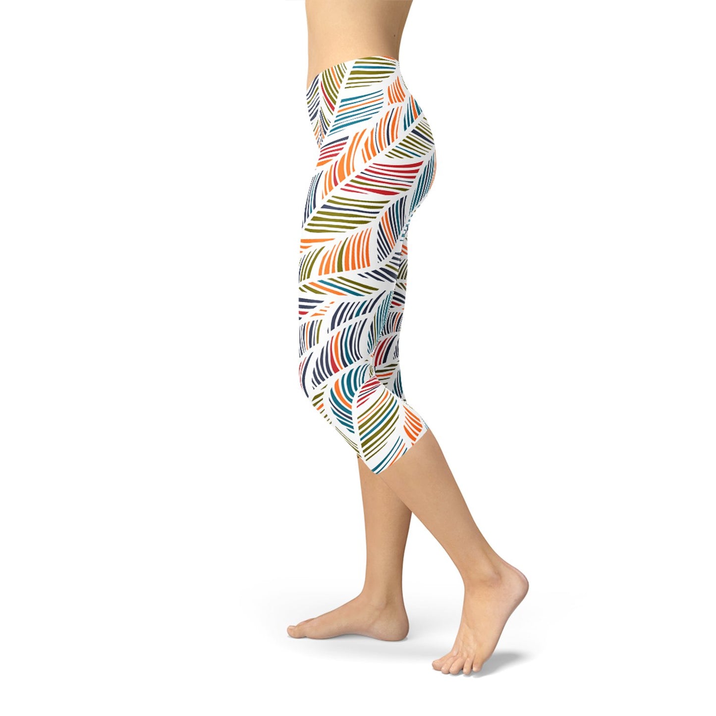 Womens Colorful Feather Fern Capri Leggings - Anna's Shop