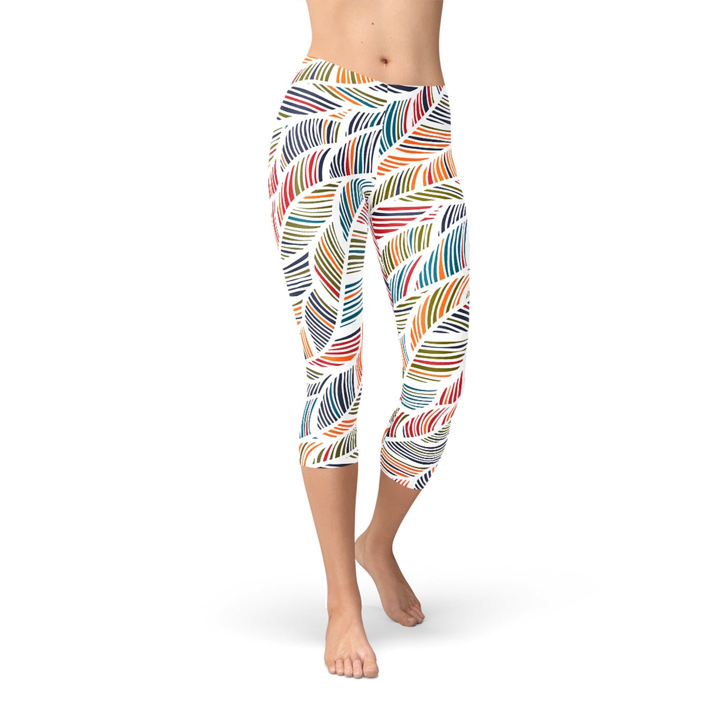 Womens Colorful Feather Fern Capri Leggings - Anna's Shop