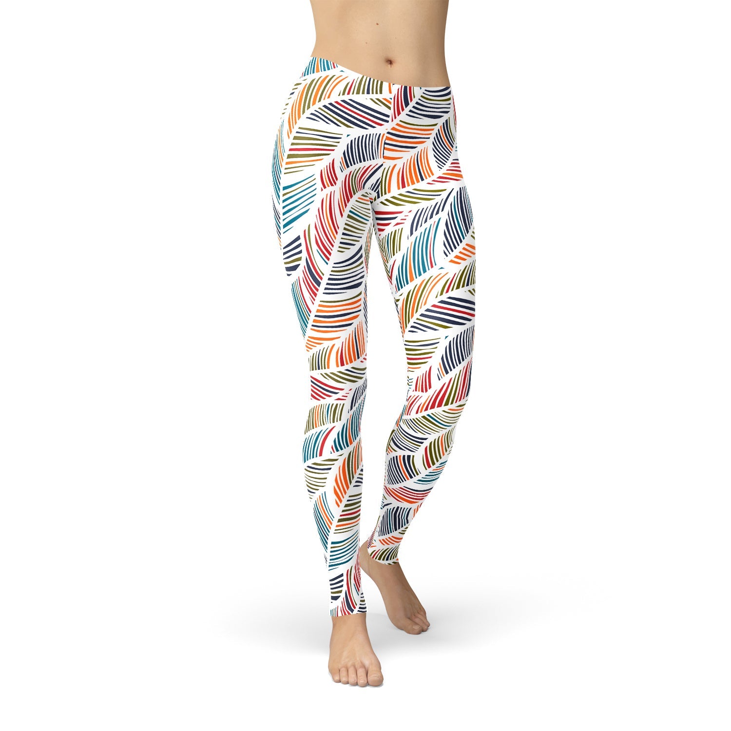 Womens Colorful Feather Fern Leggings - Anna's Shop