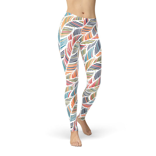 Womens Colorful Feather Fern Leggings - Anna's Shop