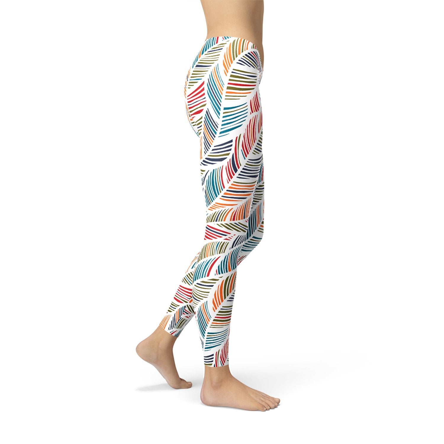 Womens Colorful Feather Fern Leggings - Anna's Shop