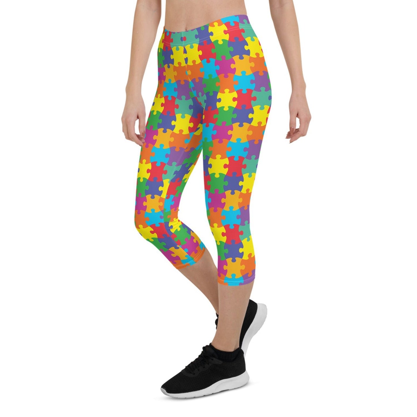 Womens Colorful Jigsaw Puzzle Capri Leggings - Anna's Shop