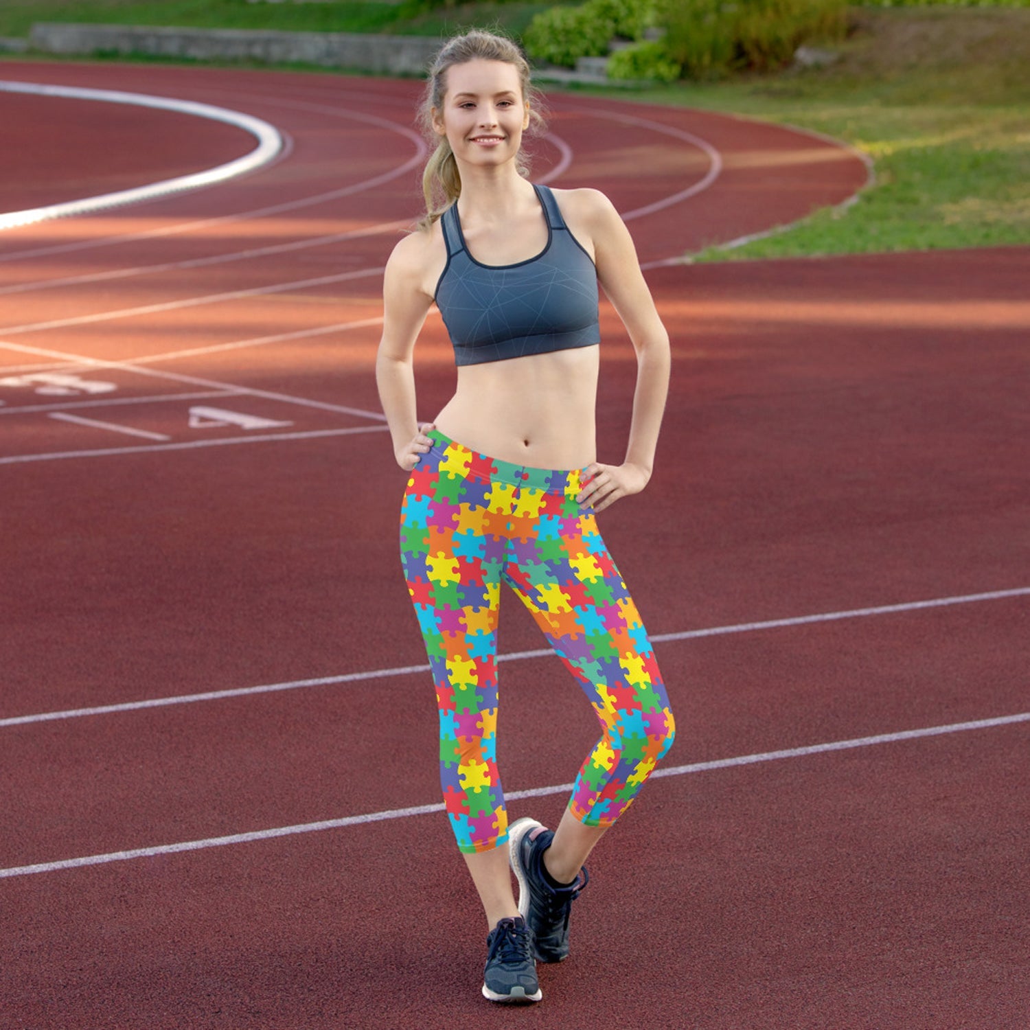 Womens Colorful Jigsaw Puzzle Capri Leggings - Anna's Shop