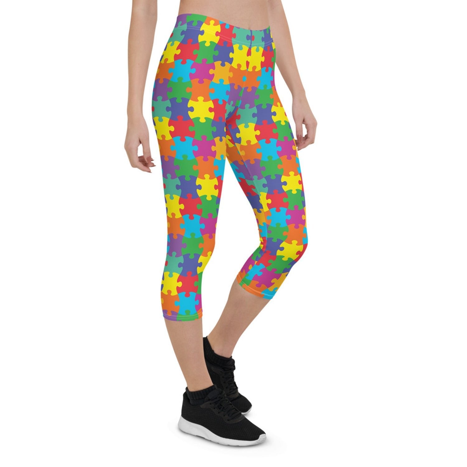 Womens Colorful Jigsaw Puzzle Capri Leggings - Anna's Shop