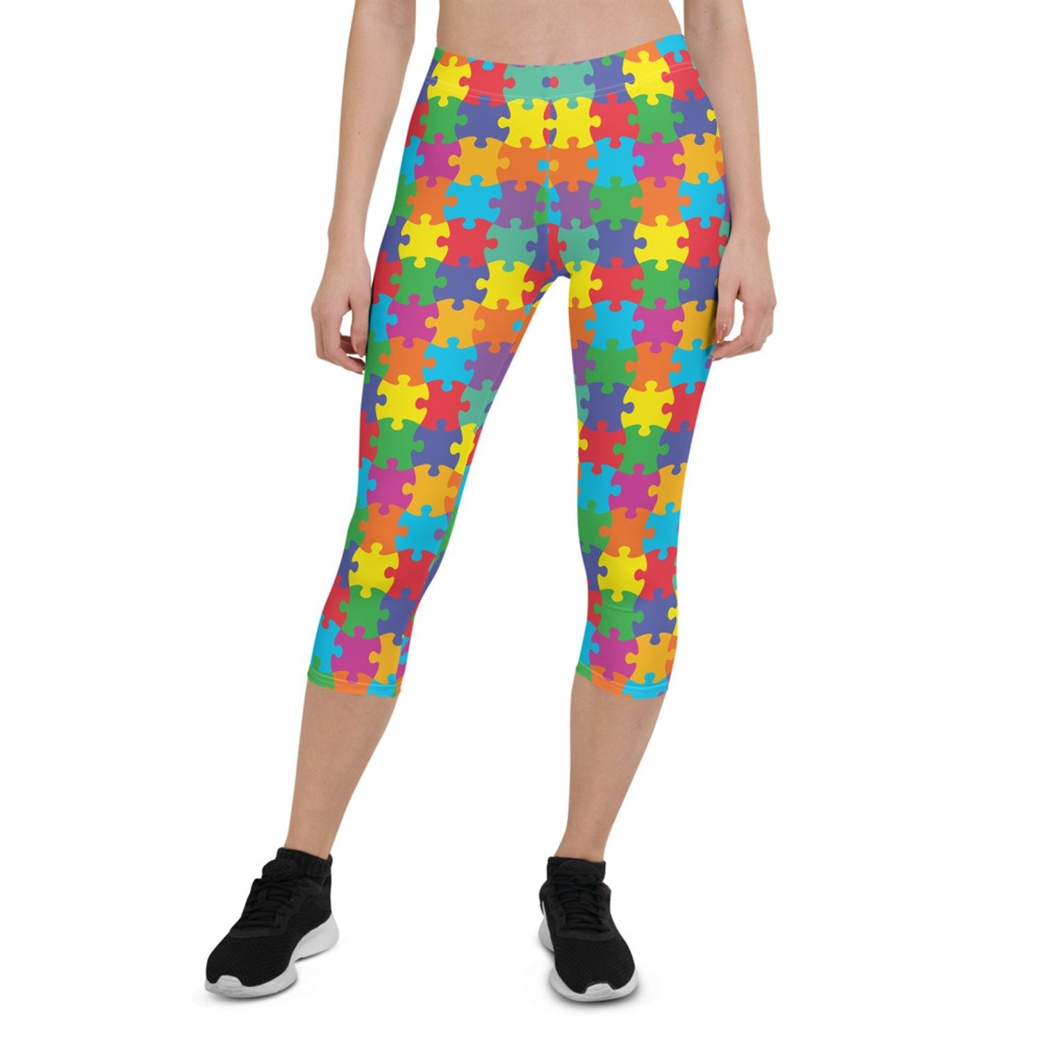 Womens Colorful Jigsaw Puzzle Capri Leggings - Anna's Shop