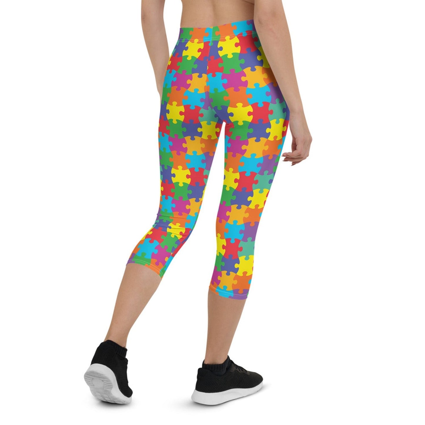 Womens Colorful Jigsaw Puzzle Capri Leggings - Anna's Shop