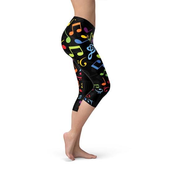 Womens Colorful Music Notes Capri Leggings - Anna's Shop