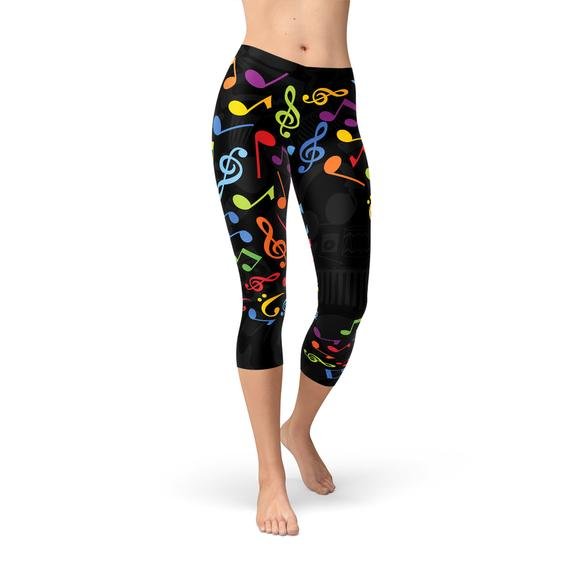 Womens Colorful Music Notes Capri Leggings - Anna's Shop