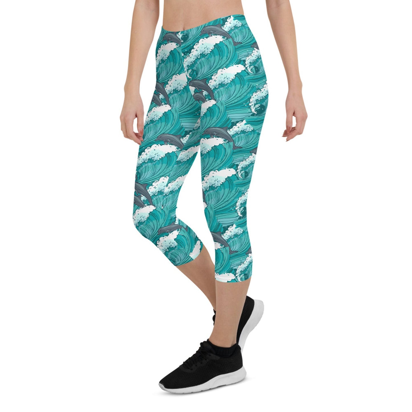 Womens Dolphin and Waves Capri Leggings - Anna's Shop