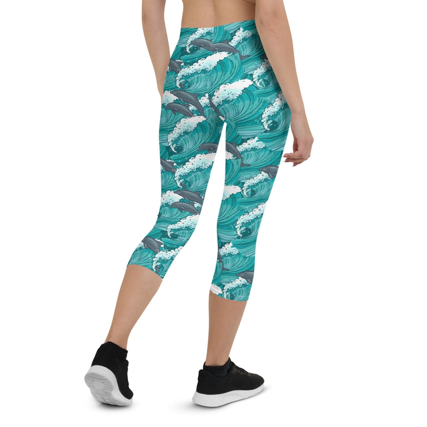 Womens Dolphin and Waves Capri Leggings - Anna's Shop