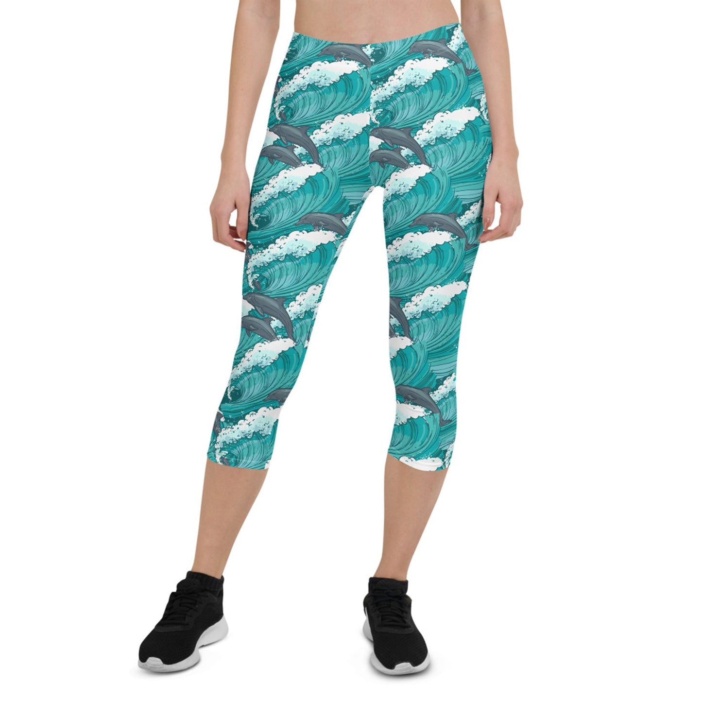 Womens Dolphin and Waves Capri Leggings - Anna's Shop