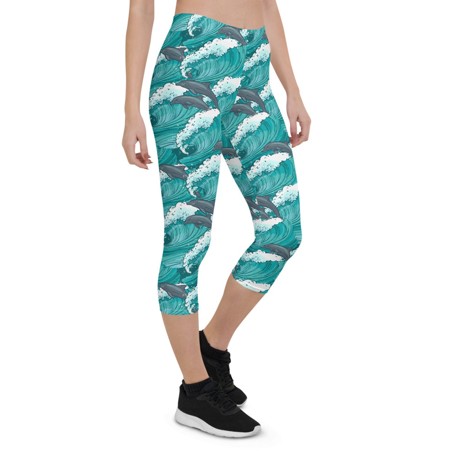 Womens Dolphin and Waves Capri Leggings - Anna's Shop