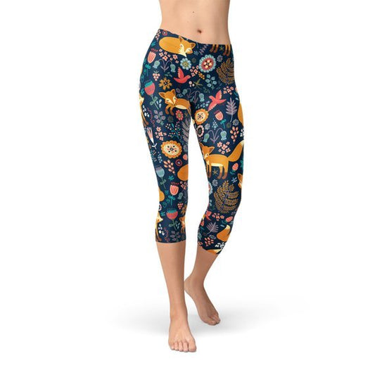 Womens Fox in the Meadows Capri Leggings - Anna's Shop