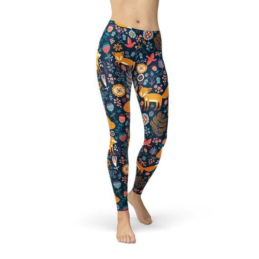 Womens Fox in the Meadows Leggings - Anna's Shop