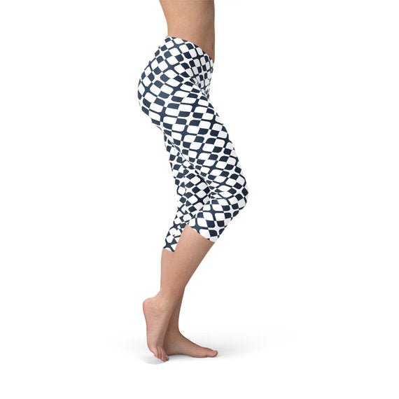 Womens Geometric Blue Tile Capri Leggings - Anna's Shop