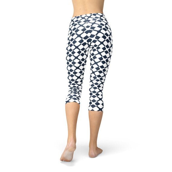 Womens Geometric Blue Tile Capri Leggings - Anna's Shop