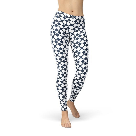 Womens Geometric Blue Tile Leggings - Anna's Shop