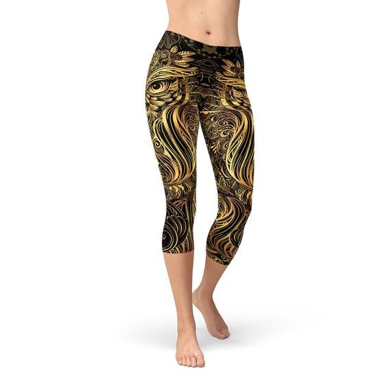 Womens Golden Ornament Owl Capri Leggings - Anna's Shop