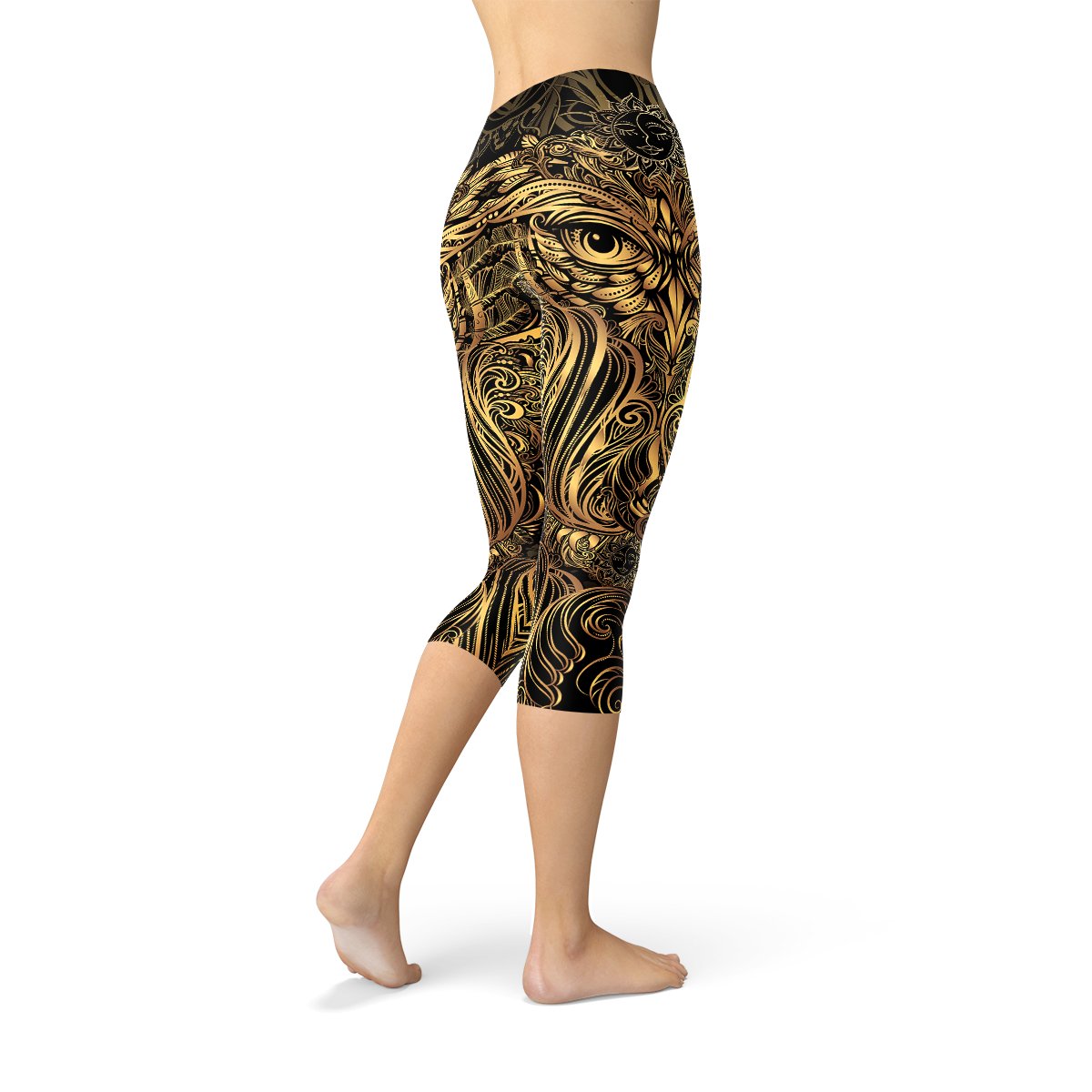 Womens Golden Ornament Owl Capri Leggings - Anna's Shop