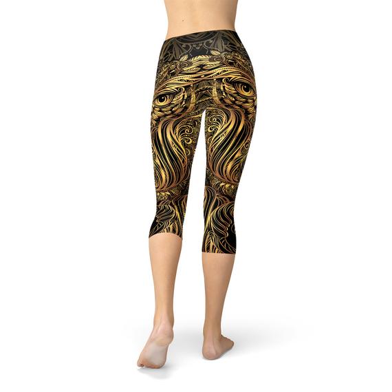 Womens Golden Ornament Owl Capri Leggings - Anna's Shop