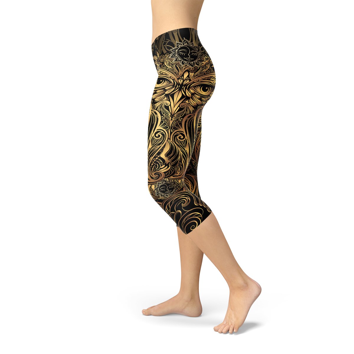 Womens Golden Ornament Owl Capri Leggings - Anna's Shop