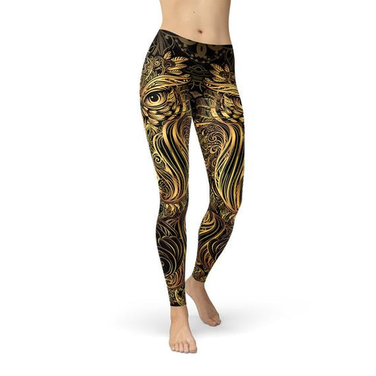 Womens Golden Ornament Owl Leggings - Anna's Shop