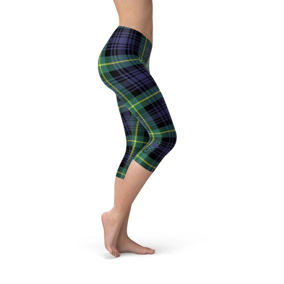 Womens Green and Blue Tartan Capri Leggings - Anna's Shop