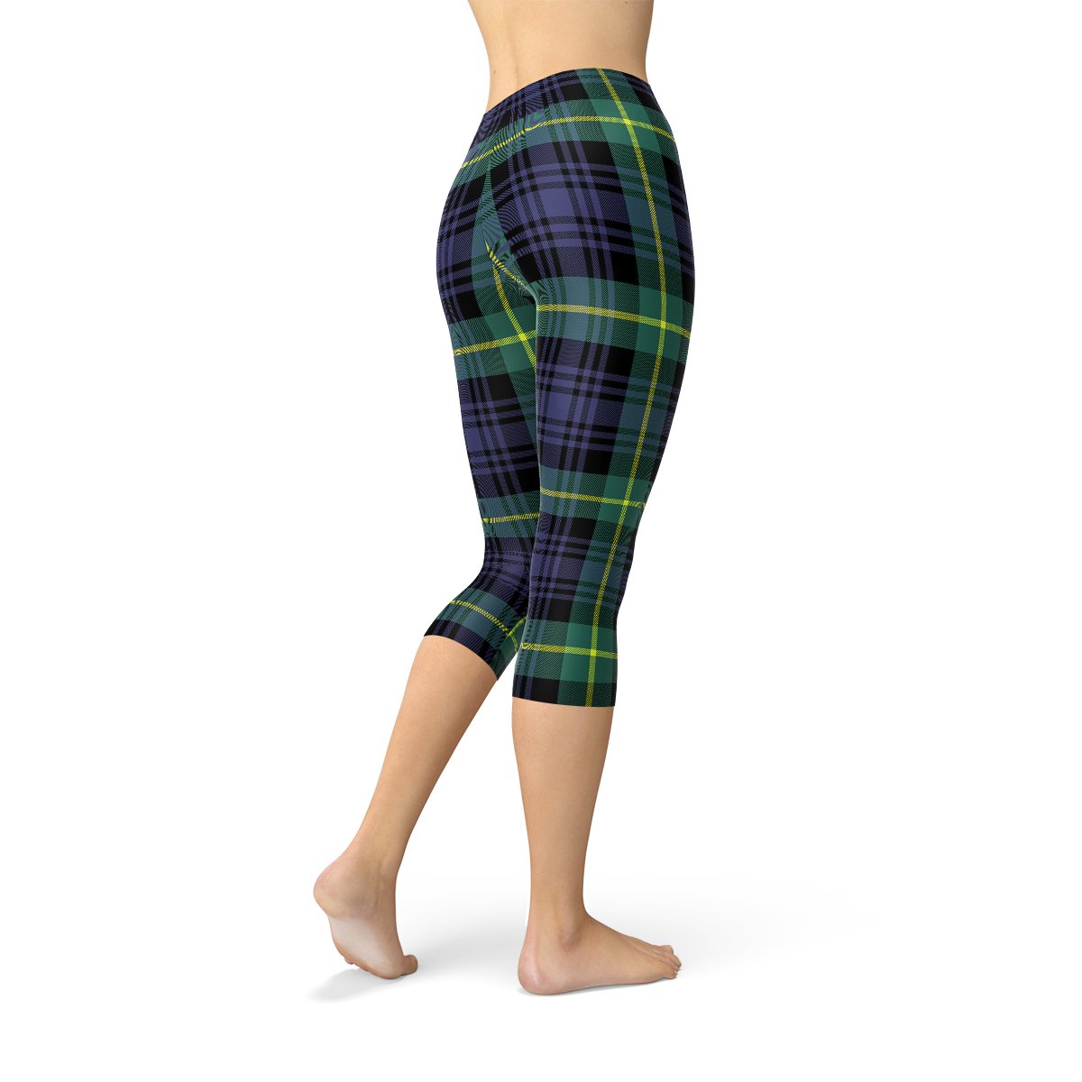 Womens Green and Blue Tartan Capri Leggings - Anna's Shop